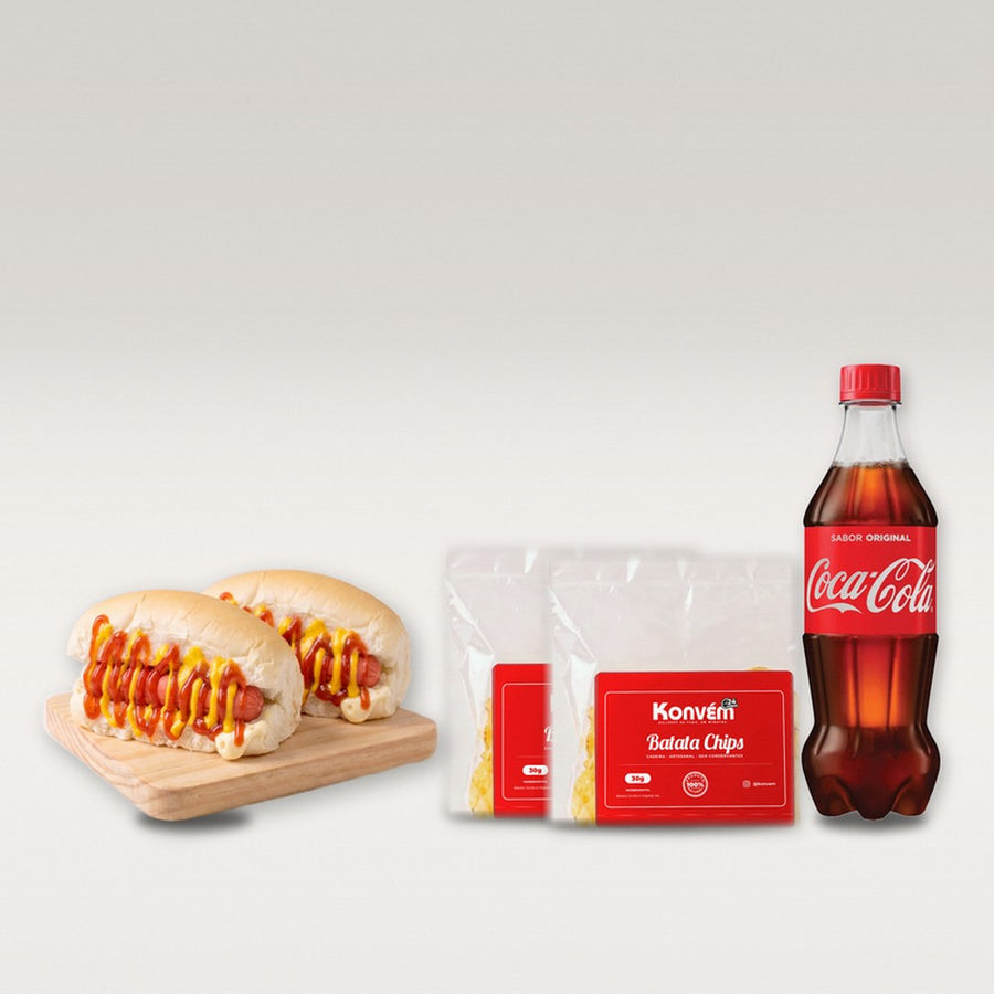 2 Hot Dogs (Clássico Americano Duplo) + 2 Batata + Refri 600ml